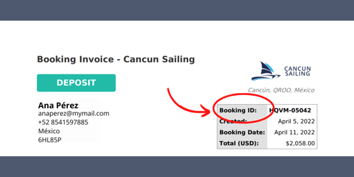 Booking ID at Cancun Sailing